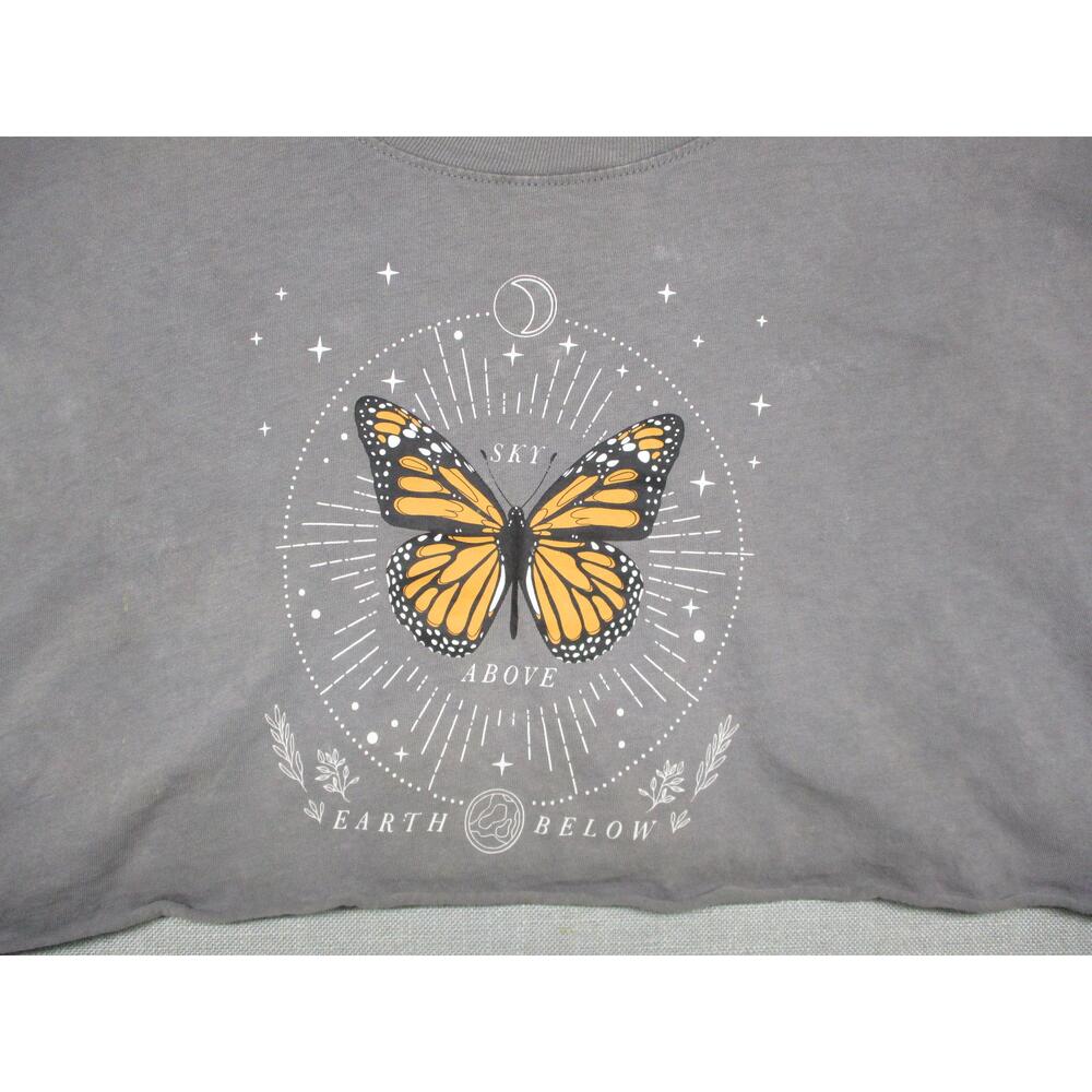 Cold Crush Grey Celestial Butterfly Graphic T-Shirt Women Crop Size XL